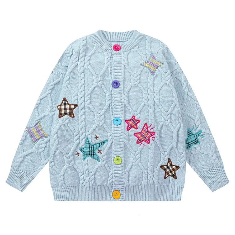 custom-star-appliqu-cable-knit-cardigan-sweater-blue