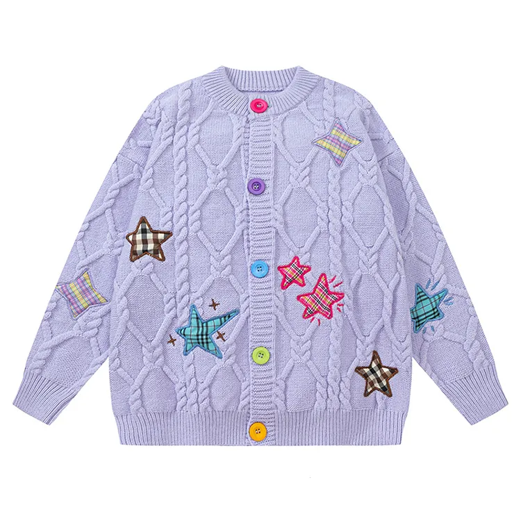 custom-star-appliqu-cable-knit-cardigan-sweater-purple