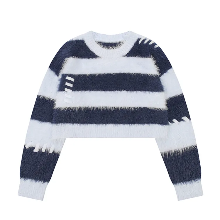 custom-striped-fuzzy-cropped-pullover-sweater-blue
