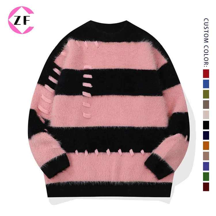 custom-striped-fuzzy-grunge-pullover-sweater-pink