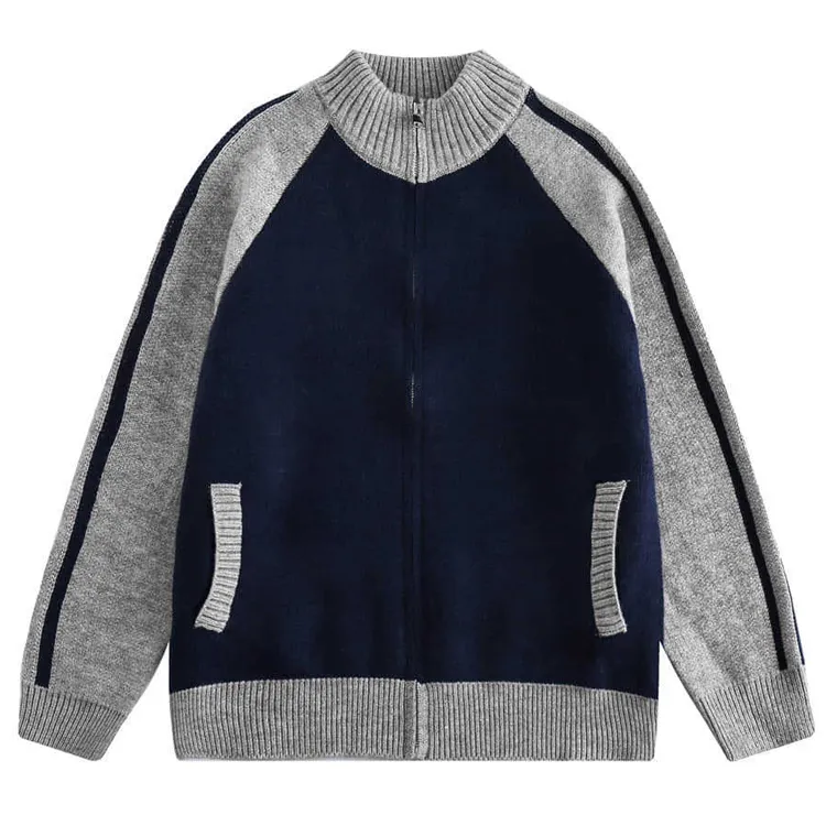 custom-color-block-raglan-knit-jacket-blue