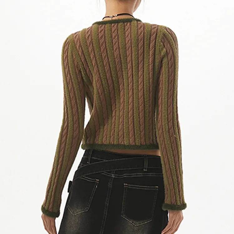 custom-fuzzy-striped-zip-up-knit-jacket-brown-back