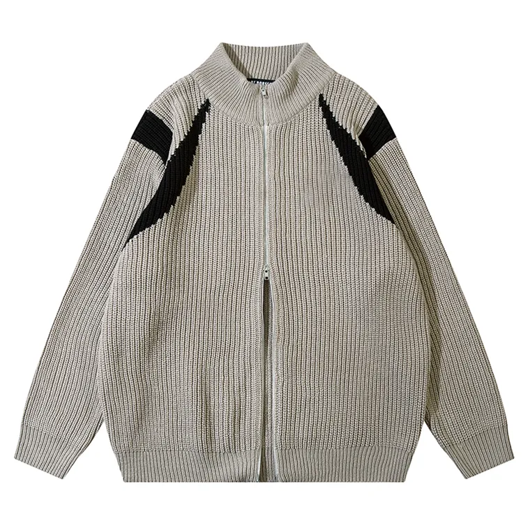 custom-graphic-two-tone-zip-up-knit-jacket-grey