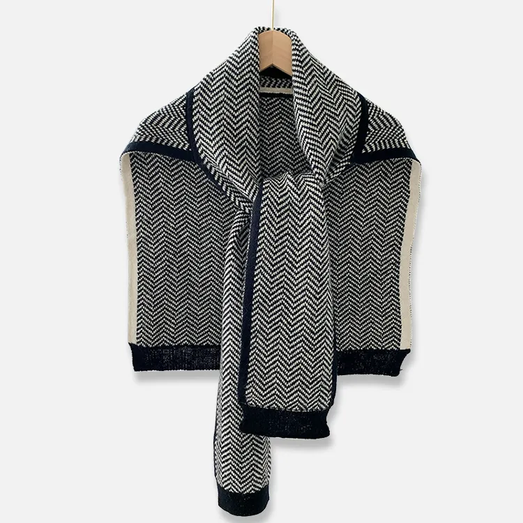 custom-herringbone-jacquard-knit-poncho-scarf-dark-grey