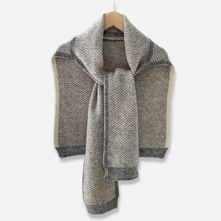 custom-herringbone-jacquard-knit-poncho-scarf-grey