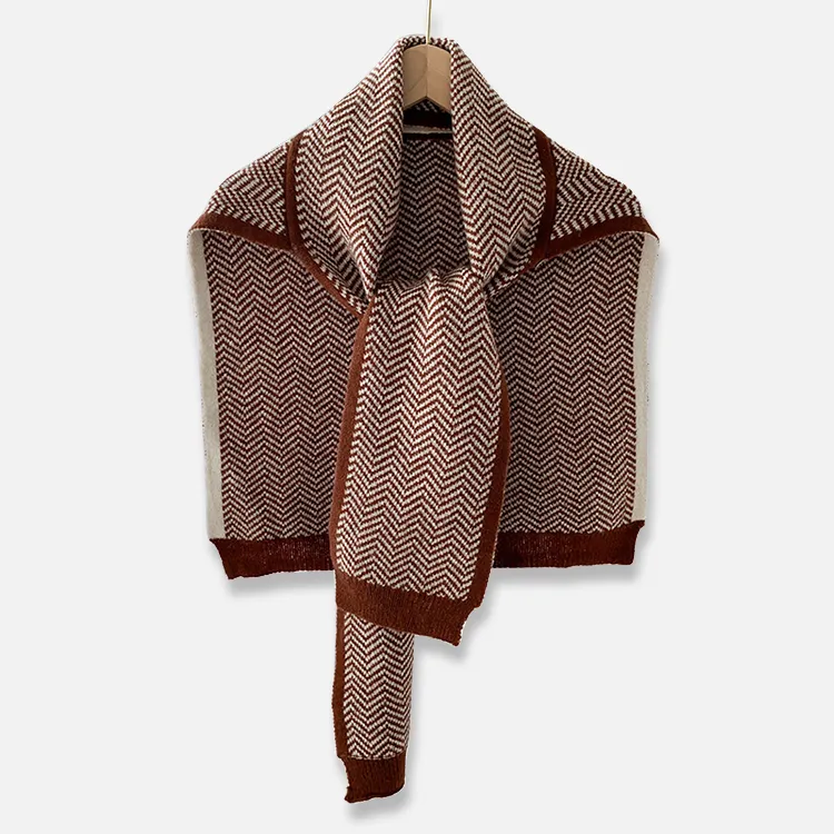 custom-herringbone-jacquard-knit-poncho-scarf-red