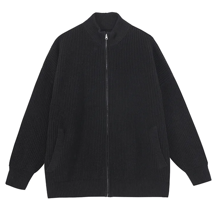 custom-minimalist-ribbed-zip-up-knit-jacket-black