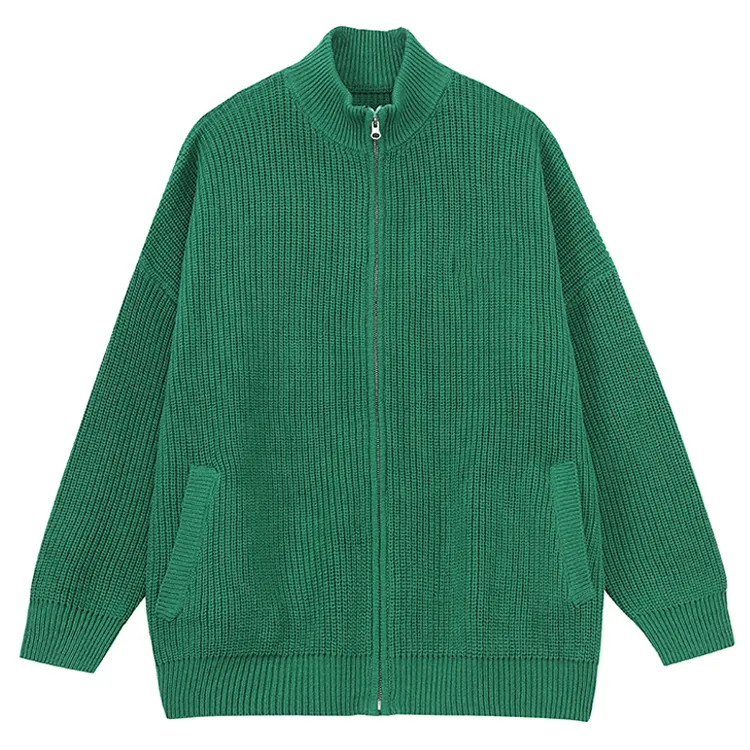 custom-minimalist-ribbed-zip-up-knit-jacket-green