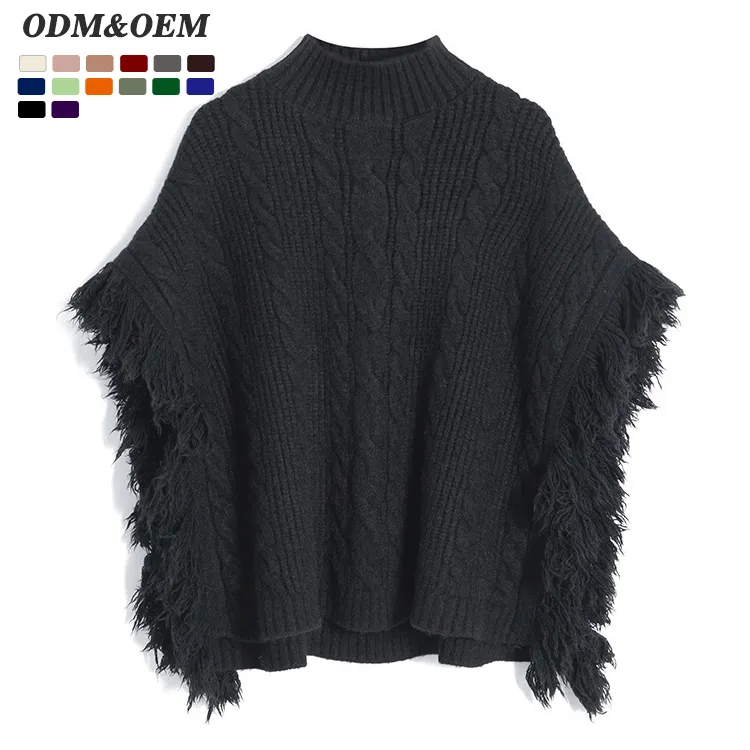 custom-mock-neck-cable-knit-fringe-poncho
