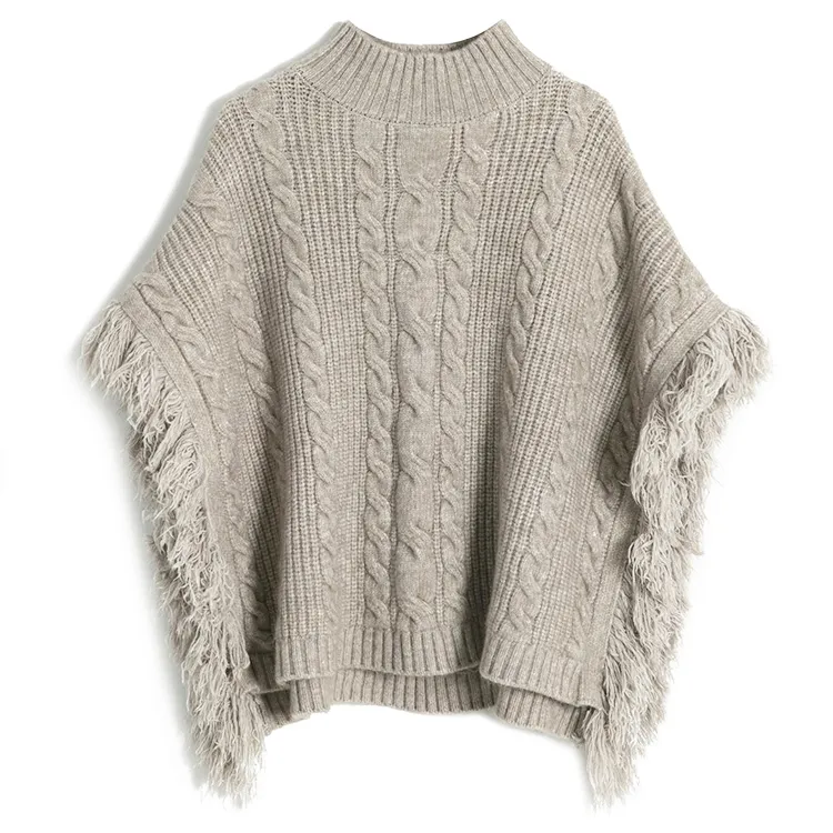 custom-mock-neck-cable-knit-fringe-poncho-beige