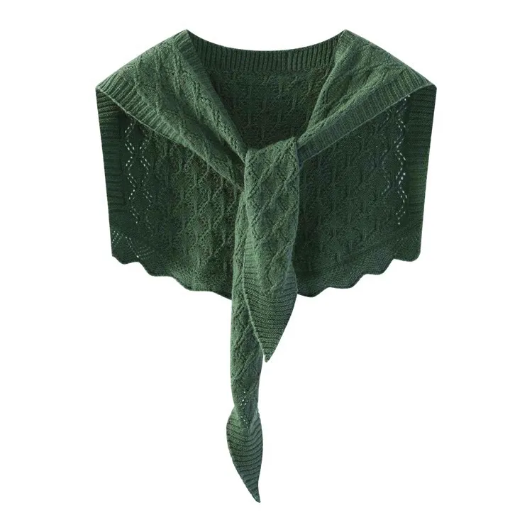 custom-openwork-cable-knit-poncho-shawl-green