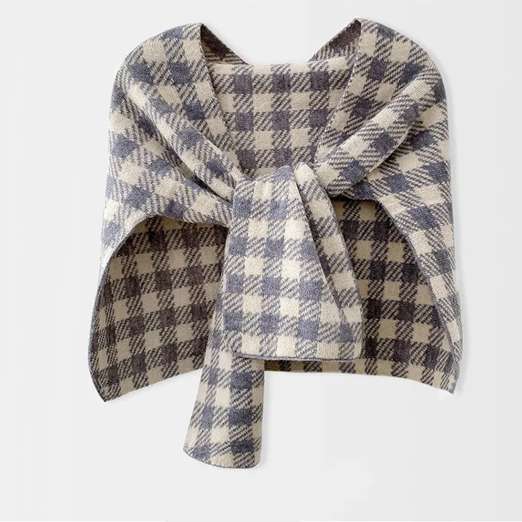 custom-plaid-intarsia-knit-poncho-scarf-wrap-purple