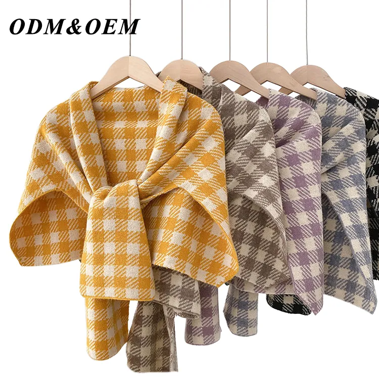 custom-plaid-intarsia-knit-poncho-scarf-wrap