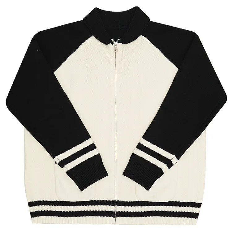 custom-varsity-color-block-zip-up-knit-jacket-black