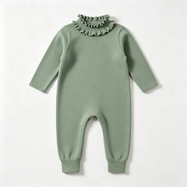 custom-oem-infant-ruffled-neck-romper-jumpsuit-green