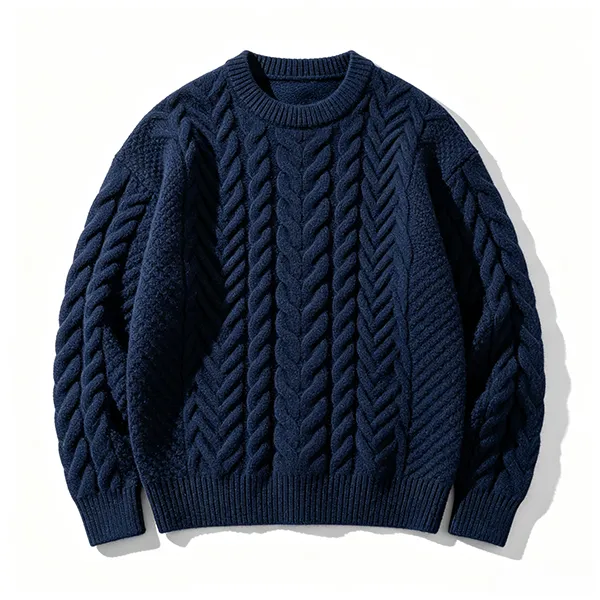 military style cable knit commando sweater heritage design blue