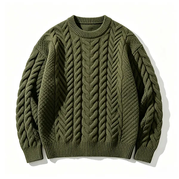 military style cable knit commando sweater heritage design-green