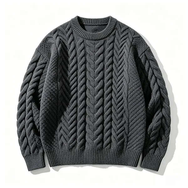 military style cable knit commando sweater heritage design grey