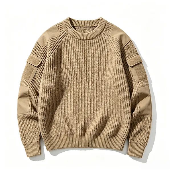 tactical commando military ribbed knit pullover brown