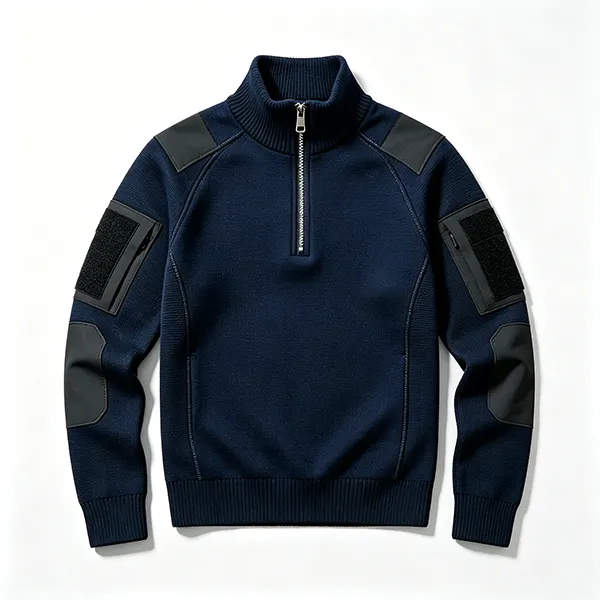 tactical half-zip commando sweater with utility pockets blue