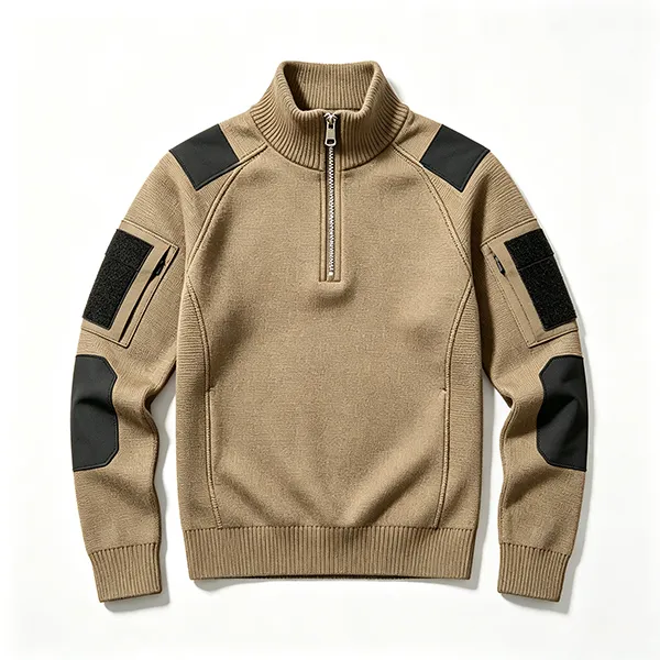 tactical half-zip commando sweater with utility pockets brown