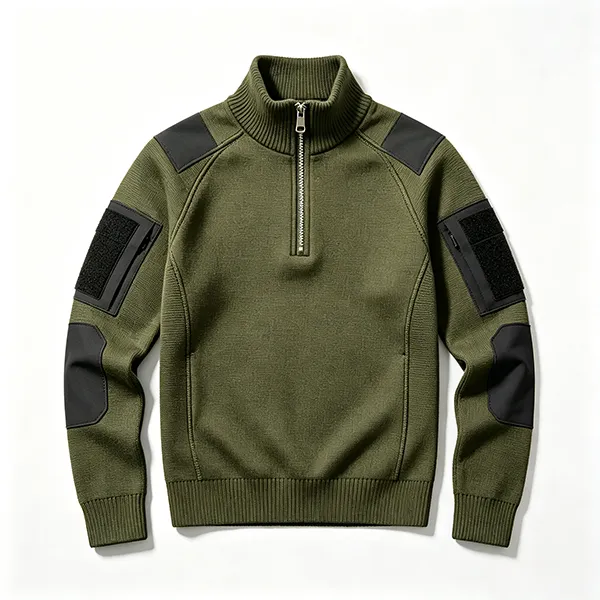 tactical half-zip commando sweater with utility pockets green