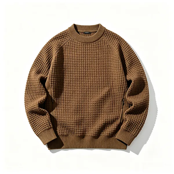 tactical waffle knit commando sweater side zip pullover brown