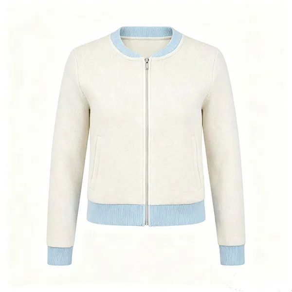 knitted full zip medical scrub jacket ribbed cuffs white