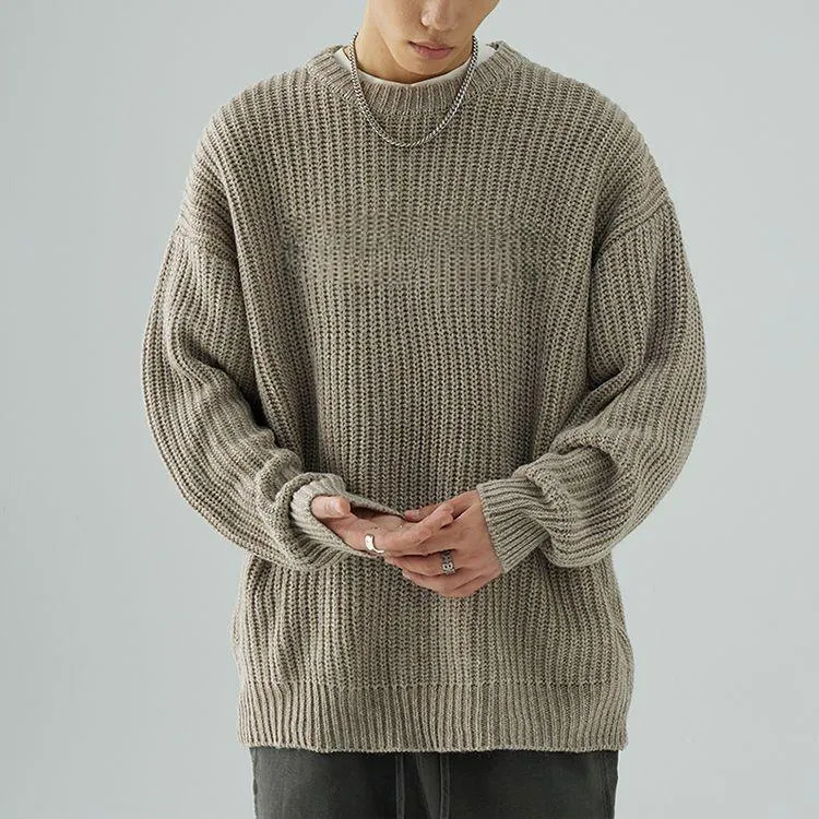 mens heavy gauge ribbed embroidery sweater