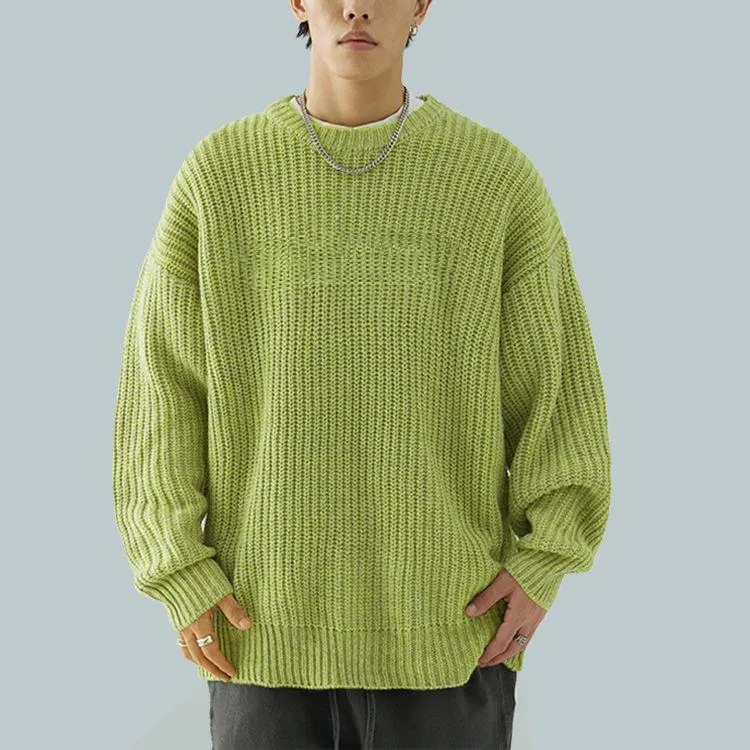 mens heavy gauge ribbed embroidery sweater green