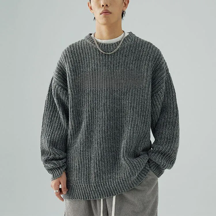 mens heavy gauge ribbed embroidery sweater grey