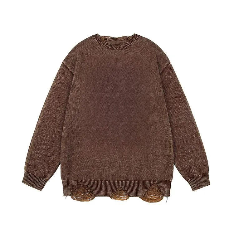 mens oversized ripped jacquard knit pullover sweater