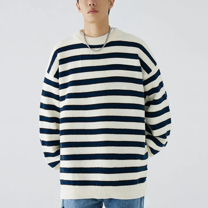 mens oversized striped embroidery sweater