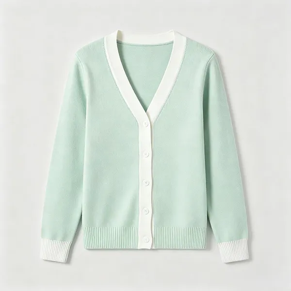 knitted v neck medical scrub cardigan with ribbed cuffs green