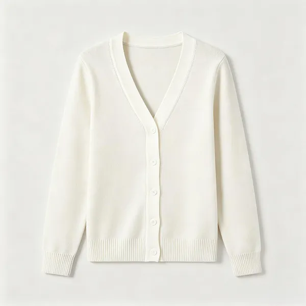 knitted v neck medical scrub cardigan with ribbed cuffs white