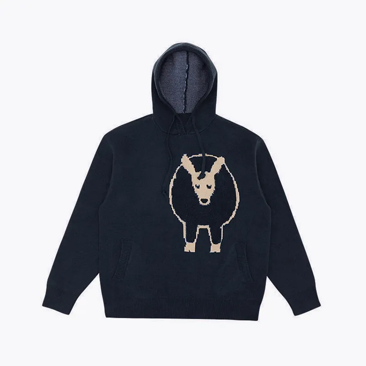 mens heavyweight cotton knitted hoodie blue