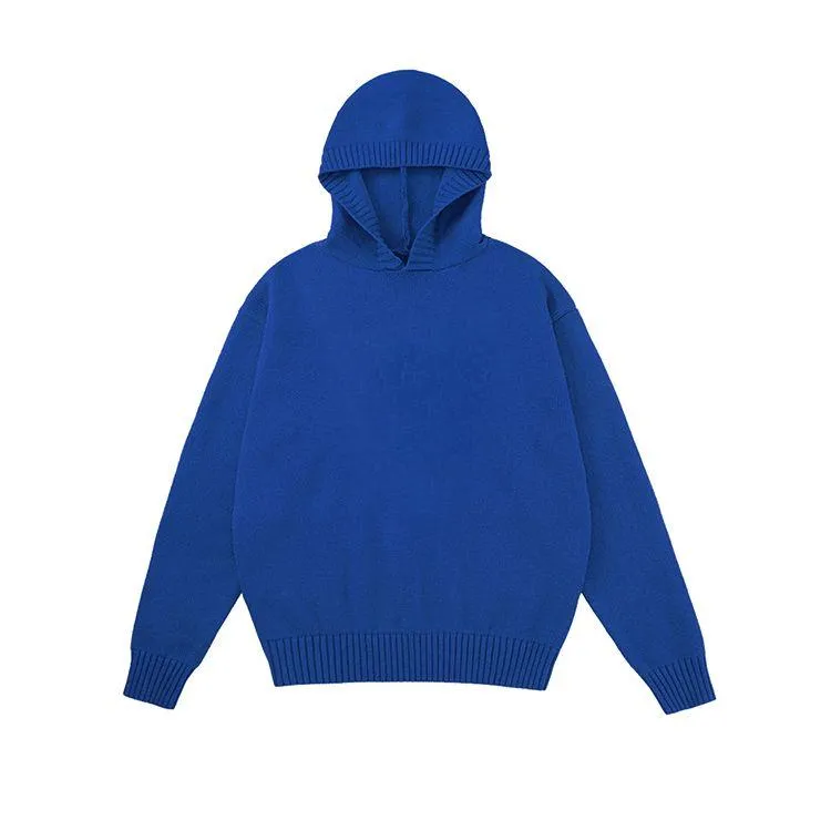 mens heavyweight 3d chenille letter knit hoodie blue