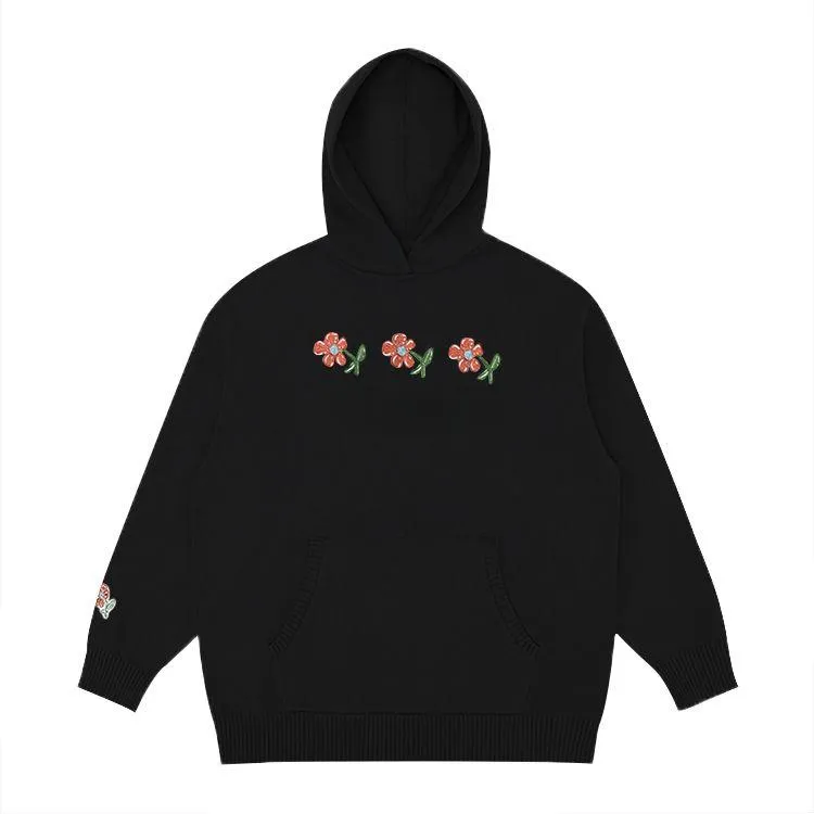 mens heavyweight cotton knitted hoodie black