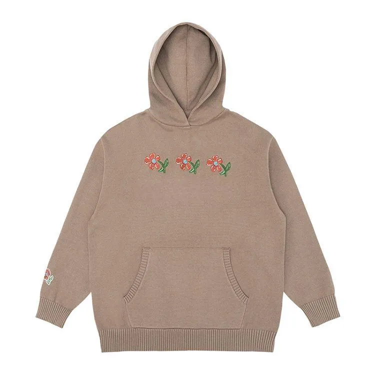 mens heavyweight cotton knitted hoodie brown