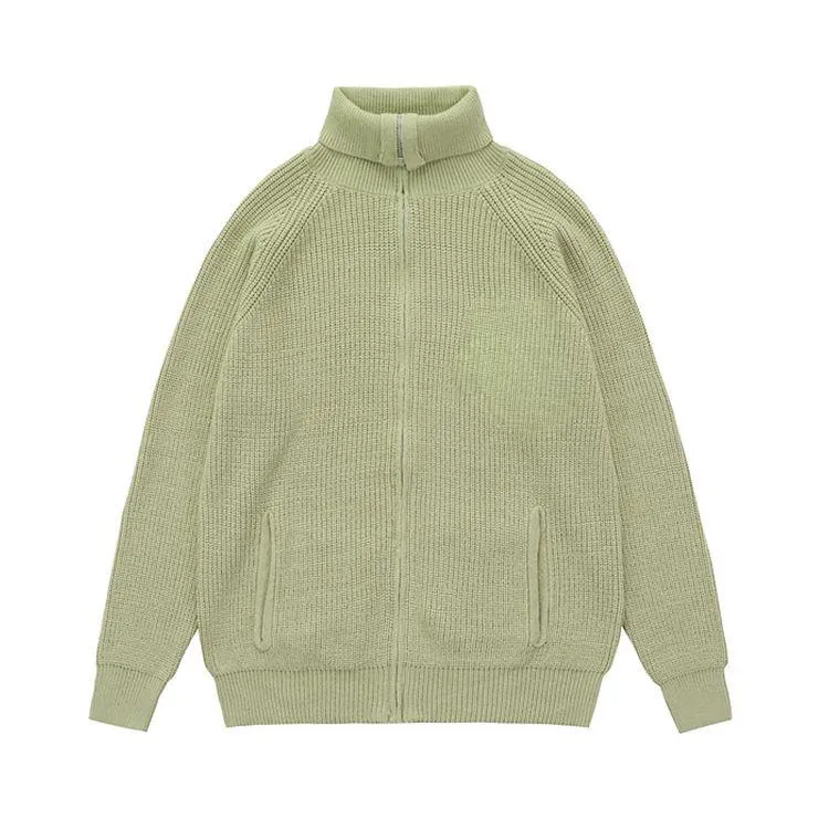 mens ribbed knit full zip jacket green