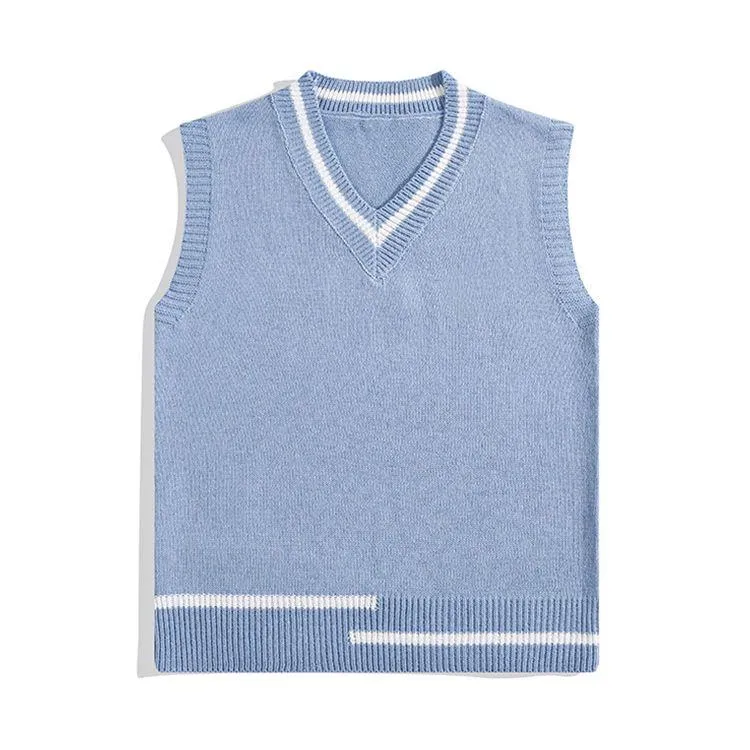 minimalist color block v neck knit vest