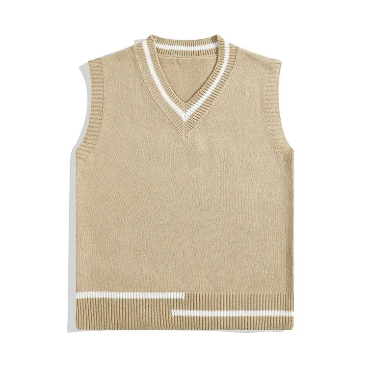 minimalist color block v neck knit vest brown