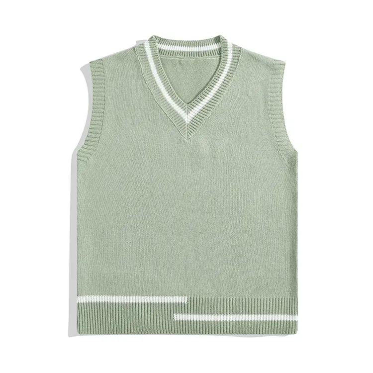 minimalist color block v neck knit vest green