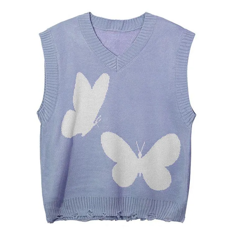 oversized butterfly knit vest blue