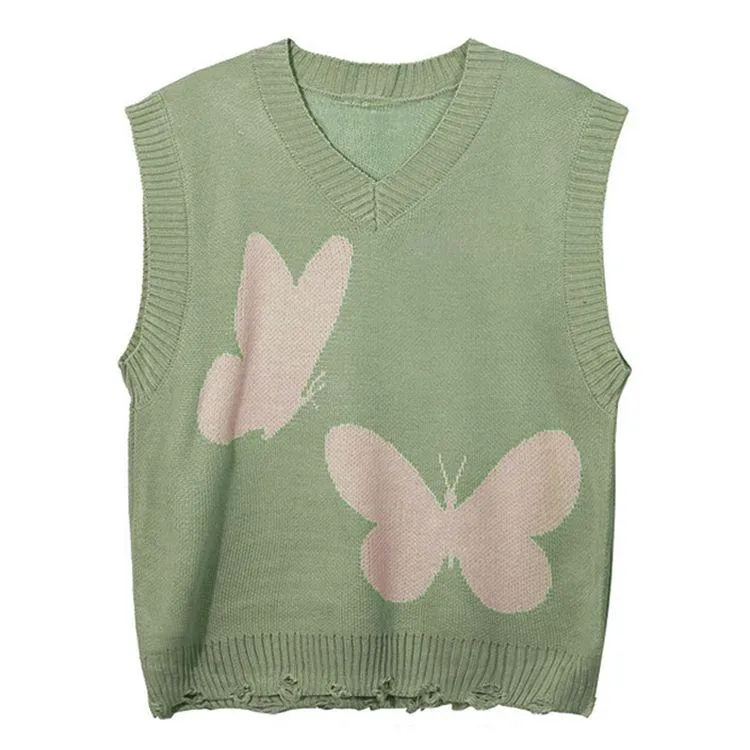 oversized butterfly knit vest green