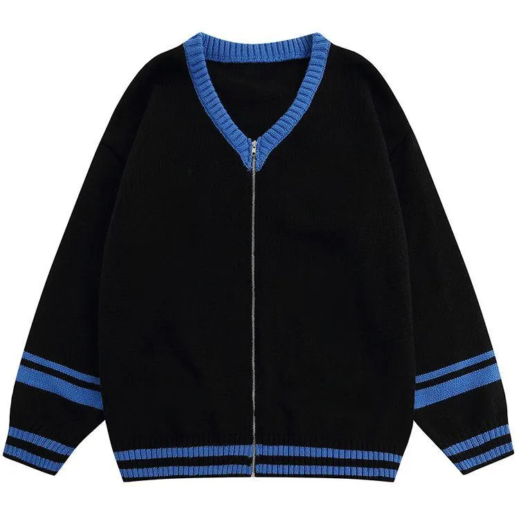 oversized varsity knit zip up jacket