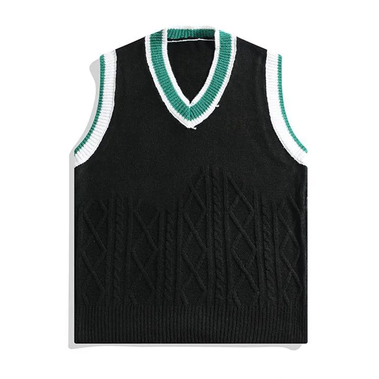 preppy cable knit sweater vest mixed stitch black