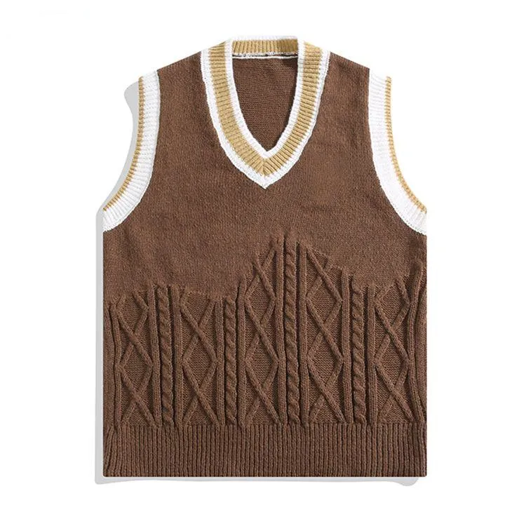 preppy cable knit sweater vest mixed stitch