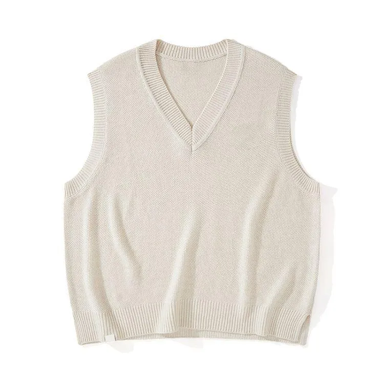 v neck knit vest oversized boxy fit white