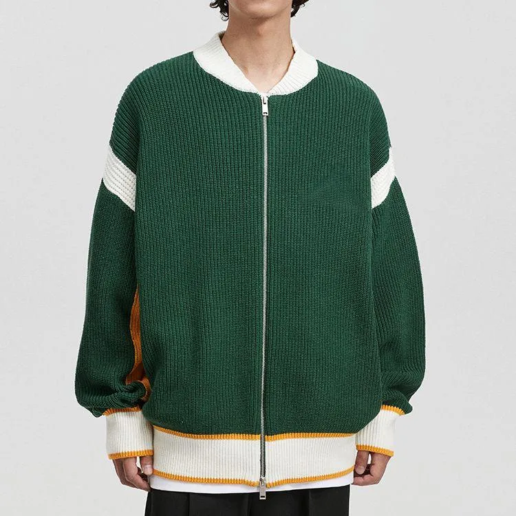 varsity color block knit zip up jacket